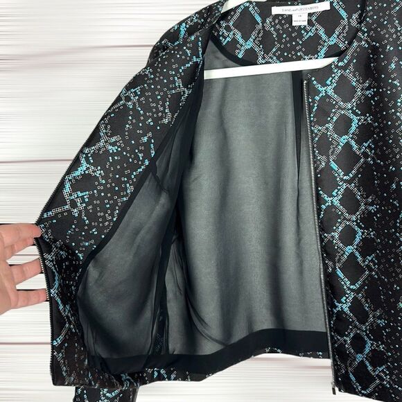 Diane Von Furstenberg DVF Women Full Zip Short Boxy Blazer Jacket Black Blue 14 - Picture 6 of 12